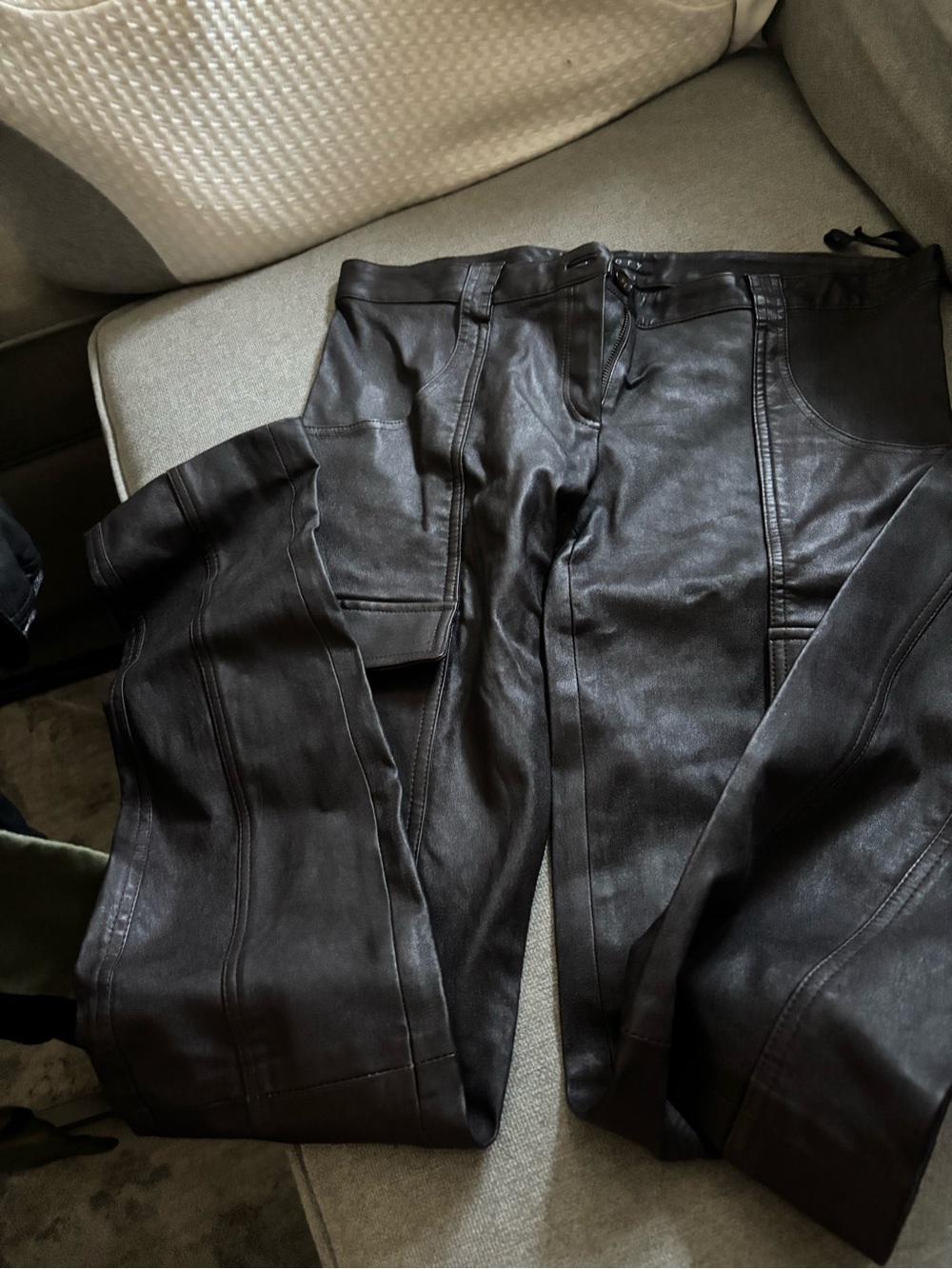 Theory Darl Brown Leather Pants - Sleek Panel Detail